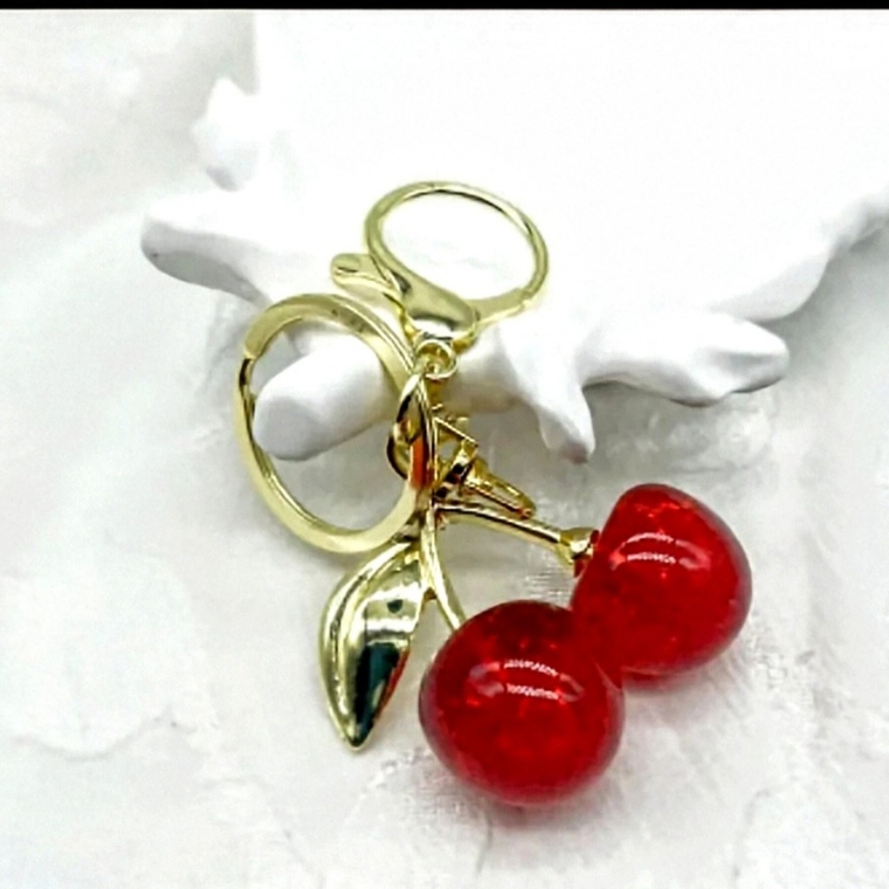 NWT Cherry Keychain (Red And Gold) or Bag, Purse Charm
